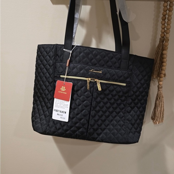 NWT LOVEVOOK Black Quilted Tote Bag with Wristlet - Picture 6 of 9
